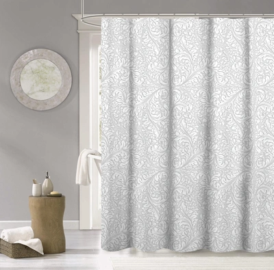 Dainty Home Baroque Printed 100% Cotton Shower Curtain In Silver