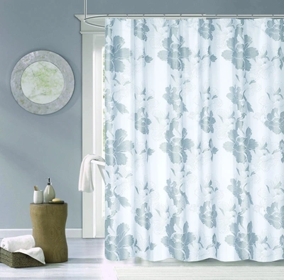 Dainty Home Flower Burst Metallic Printed 100% Cotton Shower Curtain In Silver