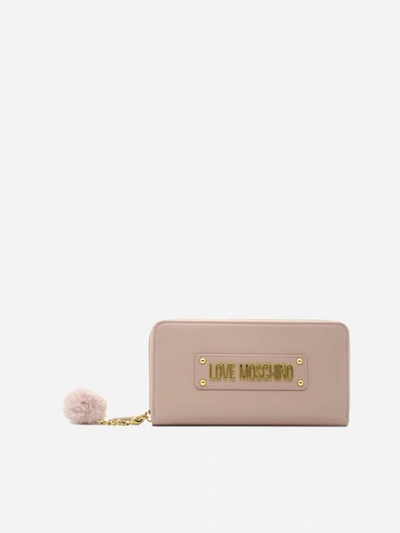 Love Moschino Wallet With Logo Lettering And Eco-fur Detail In Pink