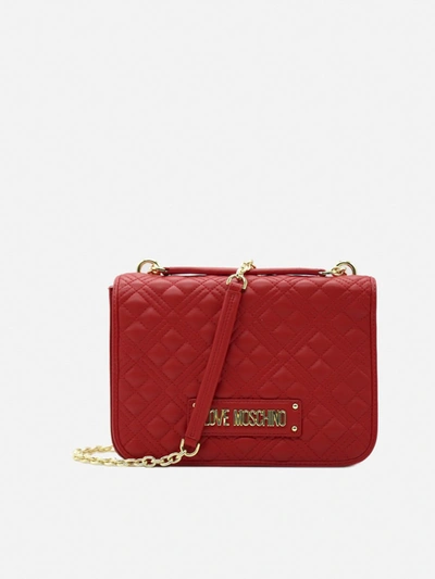Love Moschino Quilted-effect Bag With Contrasting Logo Lettering In Red
