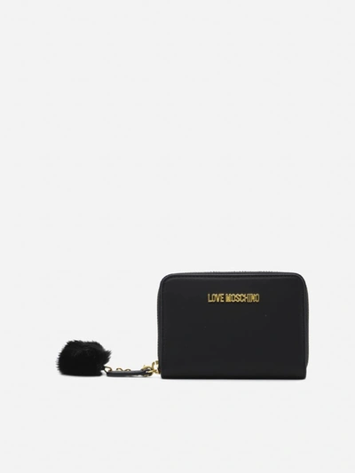 Love Moschino Wallet With Logo Lettering And Eco-fur Detail In Black