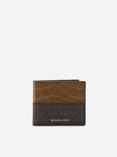 Michael Kors Hudson Wallet In Leather With All-over Monogram Print In Brown