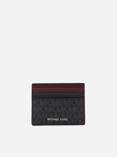 Michael Kors Hudson Card Holder In Leather With All-over Monogram Print In Black