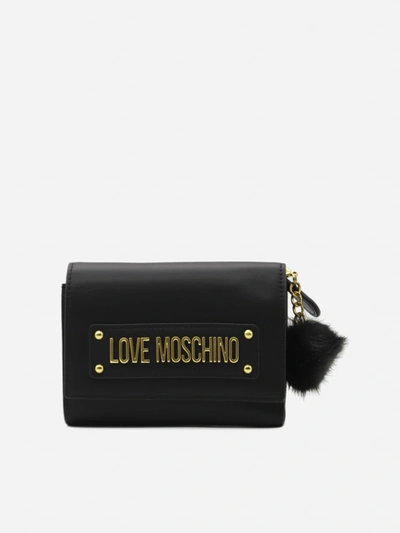 Love Moschino Wallet With Logo Lettering And Eco-fur Detail In Black