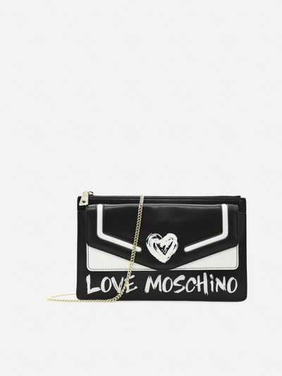 Love Moschino Shoulder Bag With Contrasting Logo Print In Black, White