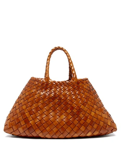 Dragon Diffusion Santa Croce Small Woven-leather Tote Bag In Tan