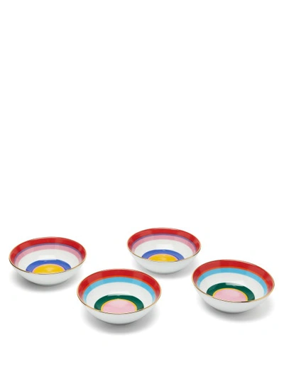 La Doublej Set Of Four Gold-plated Porcelain Gelato Bowls In Red