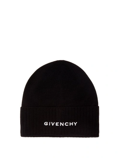 Givenchy Logo-embroidered Wool Beanie In Black