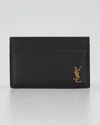 Saint Laurent Ysl Monogram Tiny Leather Card Case In Black