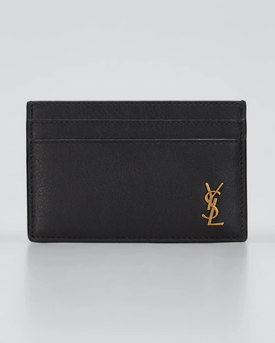 Saint Laurent Ysl Monogram Tiny Leather Card Case In Black