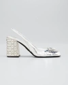 Prada Geometric-pattern Metallic Slingback Pumps In Argento