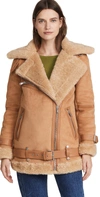 AVEC LES FILLES BONDED FAUX SHEARLING BIKER JACKET TOFFEE,AFILL30032