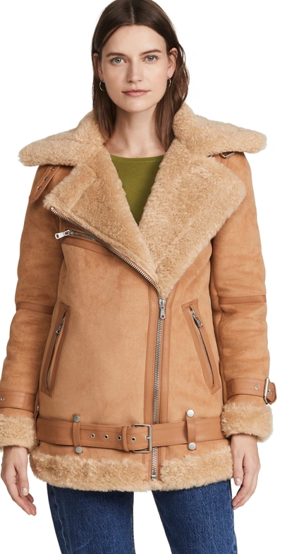 Avec Les Filles Bonded Faux Shearling Biker Jacket In Toffee