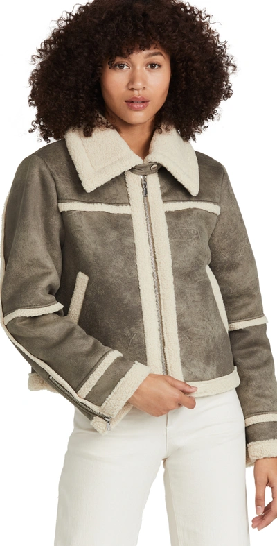 Jonathan Simkhai Akira Sherpa Jacket In Thymebeige