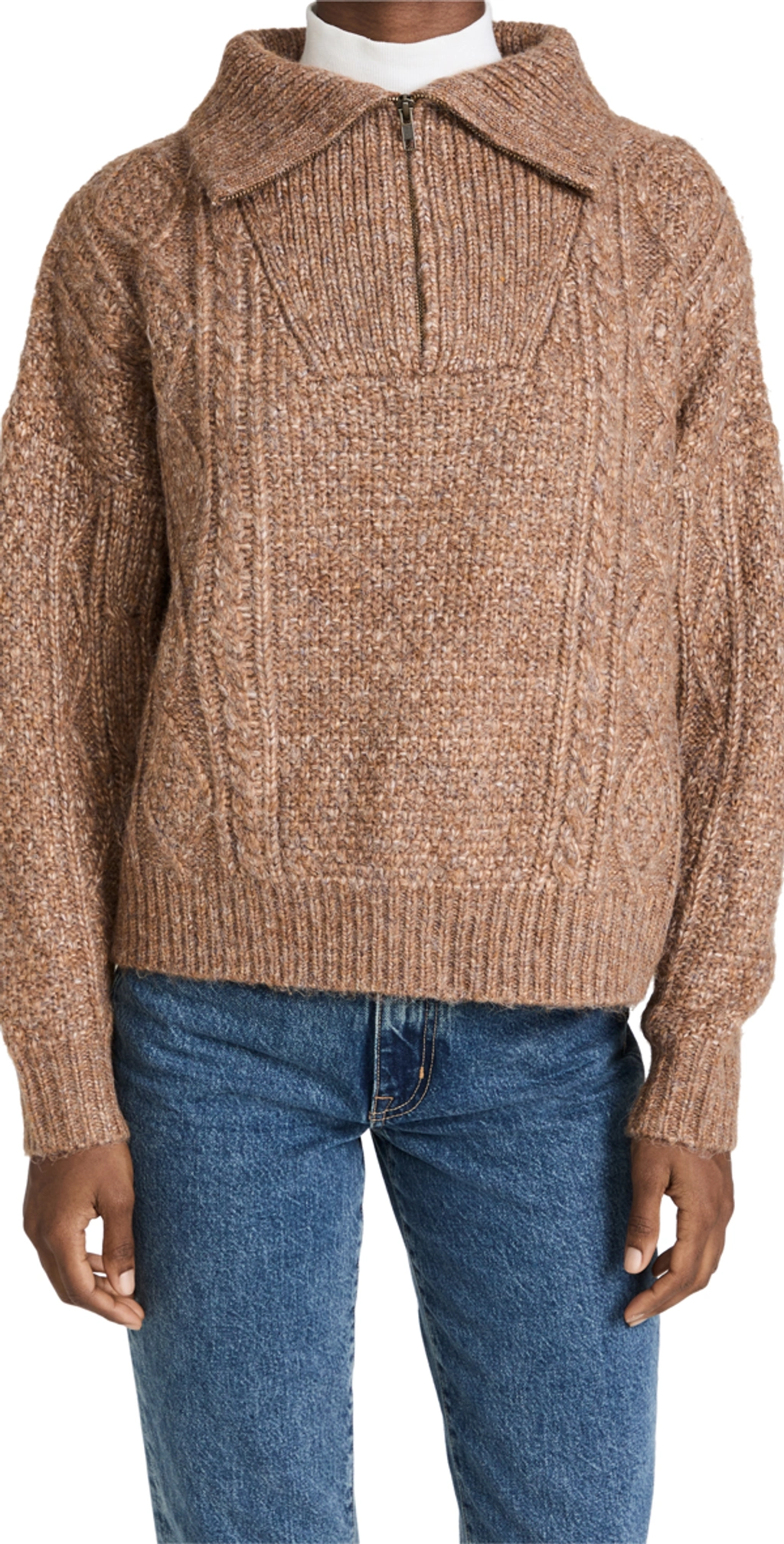 Tommy Hilfiger Quarter Zip Cable Knit Jumper Brown