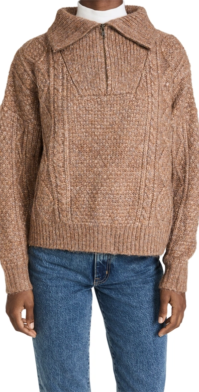 The Great Cable Henley Quarter-zip Sweater In Cider