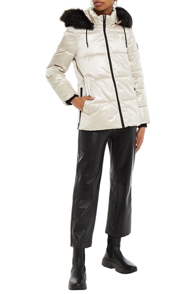 Dkny Faux Fur-trimmed Quilted Shell Hooded Jacket In Cream