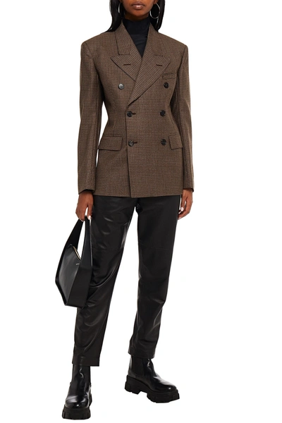 Maison Margiela Double-breasted Houndstooth Wool Blazer In Brown