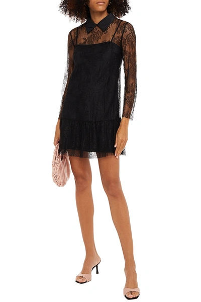 Red Valentino Gathered Corded Lace Mini Dress In Black