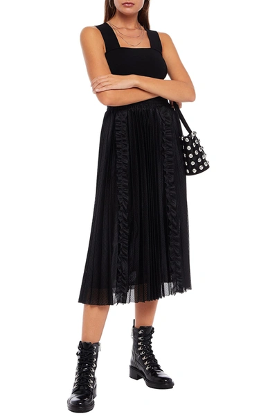 Red Valentino Pleated Mesh Midi Skirt In Black