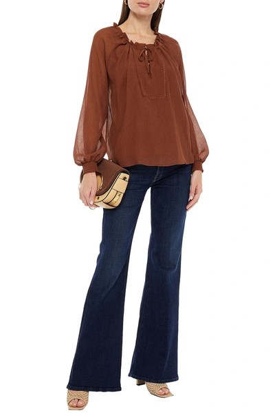 See By Chloé Gathered Cotton And Silk-blend Crepon Top In Brown