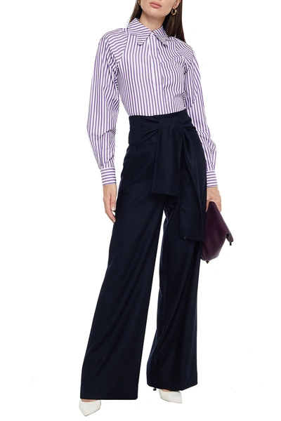 Victoria Victoria Beckham Belted Wool-flannel Wide-leg Trousers In Midnight Blue