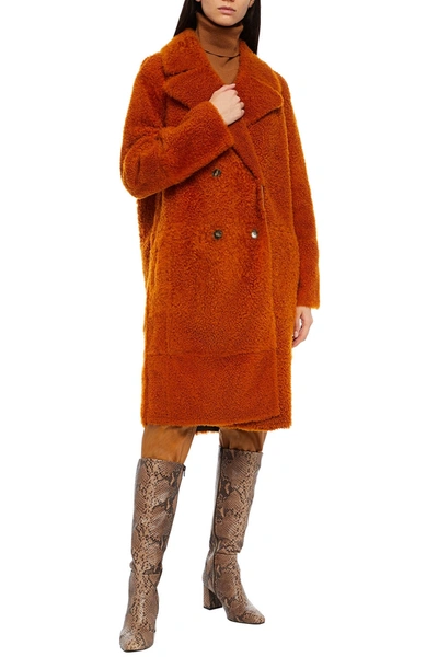 Yves Salomon Double-breasted Shearling Coat In Red