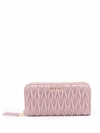 Miu Miu Metallic Logo Zip-around Wallet In Pink