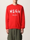 Msgm Logo Print Crew Neck Sweatshirt In Red