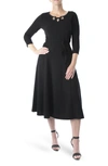 Nina Leonard Sylvia Grommet Split Neck Tea Dress In Black