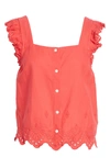 Madewell Eyelet Ruffle Strap Button-up Tank Top In Americana Red