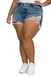 Good American Bombshell Distressed High-rise Stretch-denim Shorts In Blue646