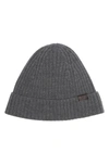 Hickey Freeman Merino Wool Ribbed Cuff Beanie In Grey