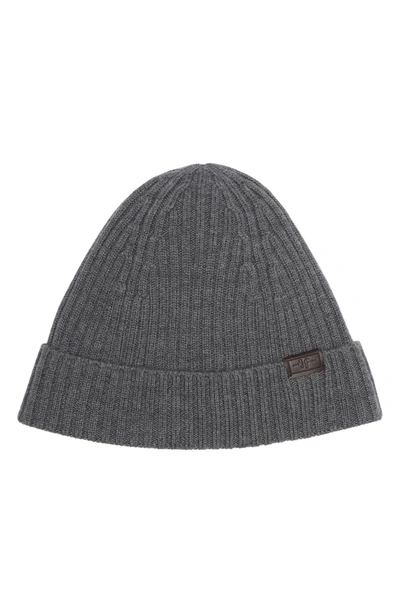 Hickey Freeman Merino Wool Ribbed Cuff Beanie In Grey