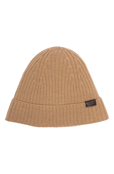 Hickey Freeman Merino Wool Ribbed Cuff Beanie In Camel