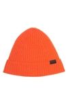 Hickey Freeman Merino Wool Ribbed Cuff Beanie In Orange