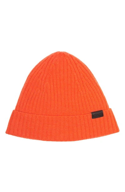 Hickey Freeman Merino Wool Ribbed Cuff Beanie In Orange