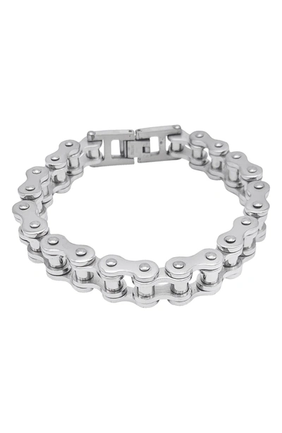 Adornia Rhodium Plated Stainless Steel Bicycle Chain Bracelet In Silver