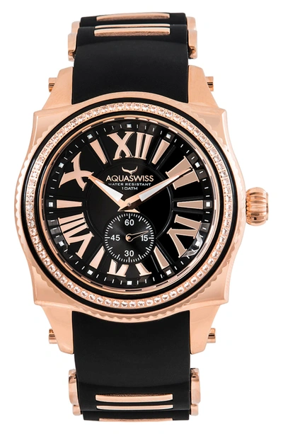 Aquaswiss Swissport A Leather Strap Watch, 43mm X 53 Mm In Black/rose