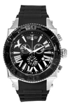 Aquaswiss Swissport Xg Leather Strap Watch, 50mm X 63mm In Black/ Silver