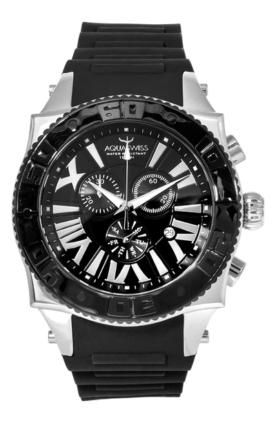 Aquaswiss Swissport Xg Leather Strap Watch, 50mm X 63mm In Black/silver
