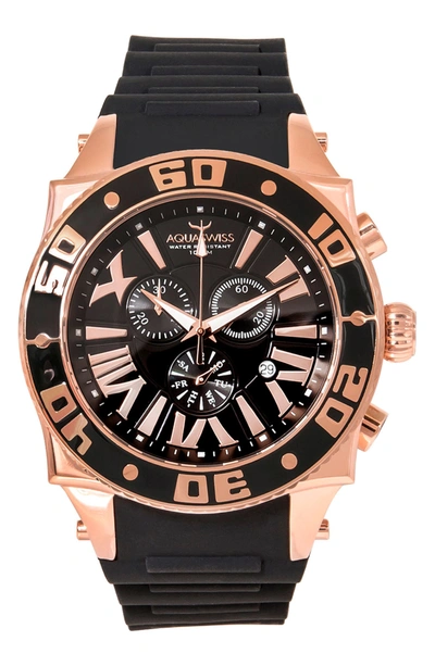 Aquaswiss Men's Swissport Xg Silicone Strap Watch In Rose Gold/black