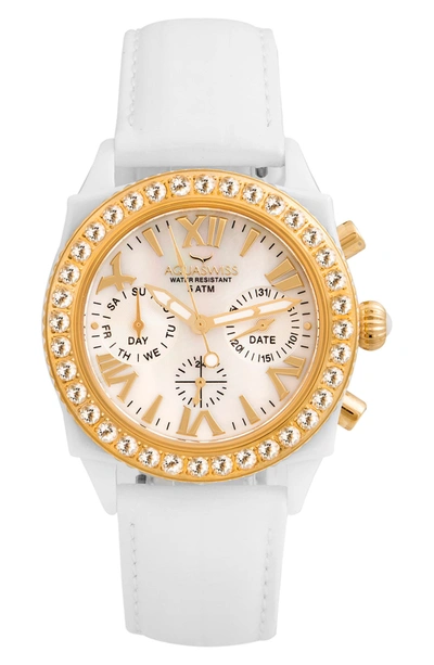 Aquaswiss Chloe Leather Strap Watch, 37mm X 45.5mm In Gold