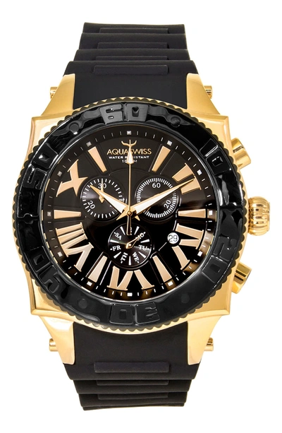 Aquaswiss Swissport Xg Silicone Strap Watch, 50mm X 63mm In Black/gold