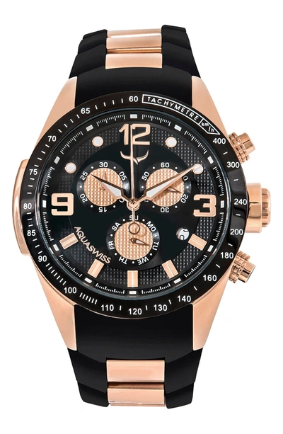 Aquaswiss Men's 43mm Rose Goldtone Stainless Steel & Silicone Strap Chronograph Watch