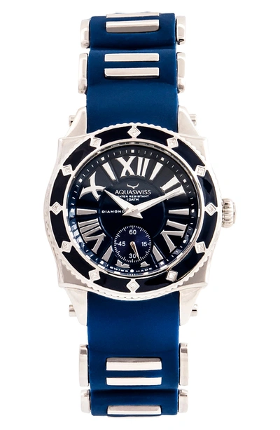 Aquaswiss Swissport Leather Strap Watch In Blue