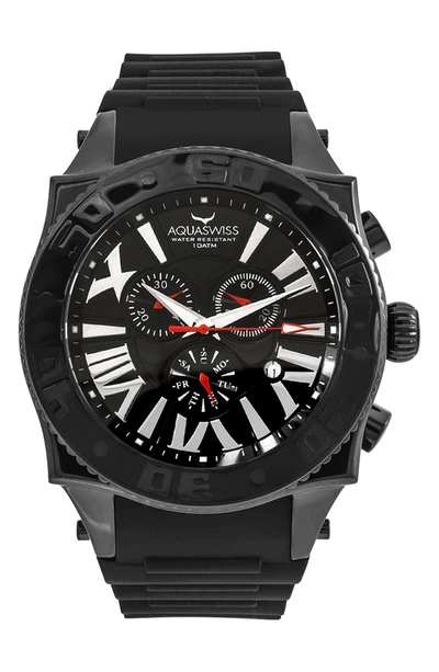 Aquaswiss Swissport Xg Silicone Strap Watch, 50mm X 63mm In Black