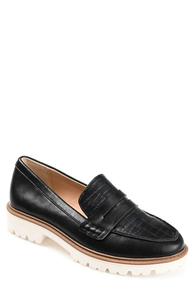 Journee Collection Kenly Croc Embossed Comfort Foam Penny Loafer In Black Croco