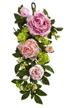 Nearly Natural 24 Mixed Peony Hydrangea Hanging Wreath In Pink