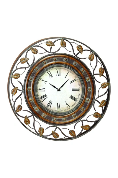 Uma Metal Leaf Wall Clock In Brown